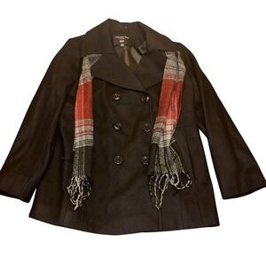 London Fog | Women's Black Wool Blend Pea Coat | Jacket XL‎ With Scarf | New